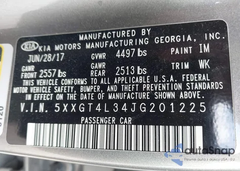 2018 Kia Optima Lx z USA, uszkodzony, nr VIN 5XXGT4L34JG201225